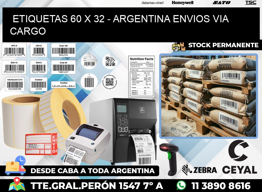 ETIQUETAS 60 x 32 – ARGENTINA ENVIOS VIA CARGO
