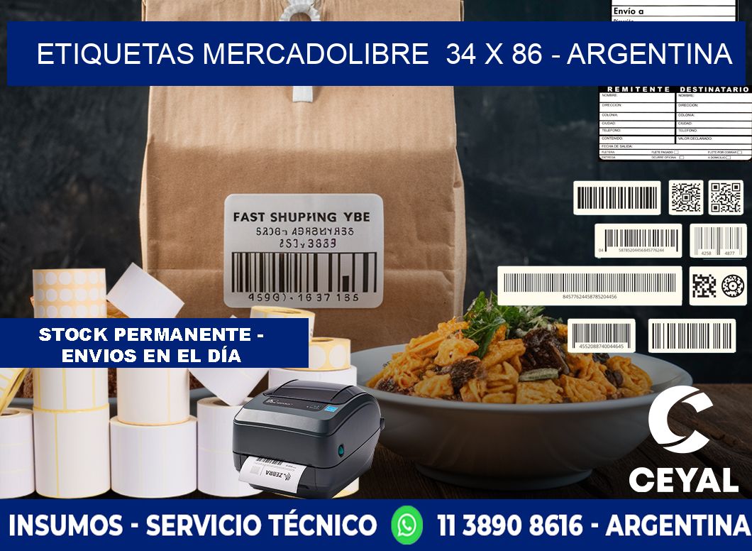 ETIQUETAS MERCADOLIBRE 34 x 86 - ARGENTINA