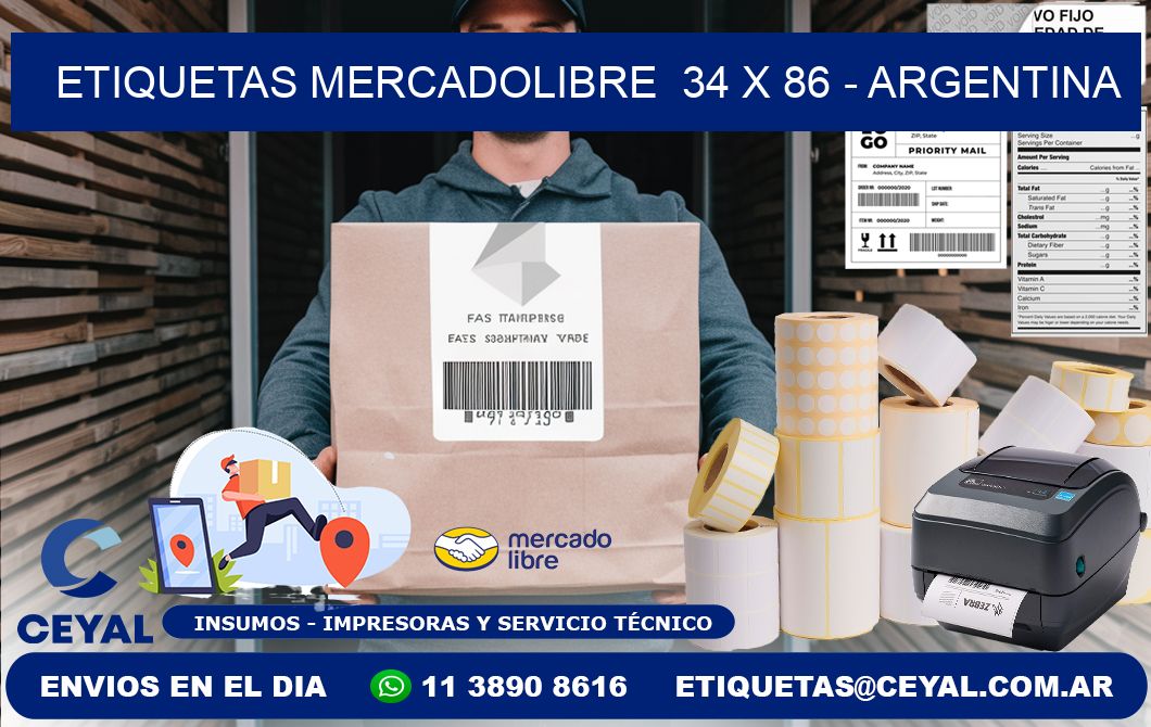 ETIQUETAS MERCADOLIBRE 34 x 86 - ARGENTINA