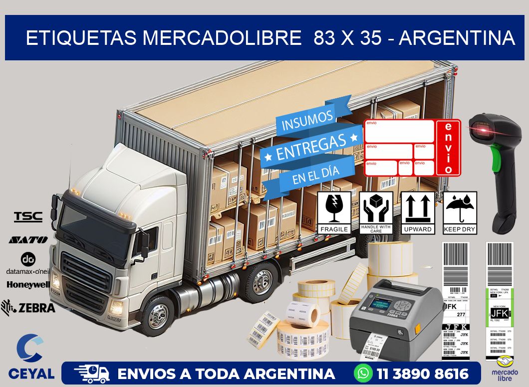 ETIQUETAS MERCADOLIBRE  83 x 35 - ARGENTINA