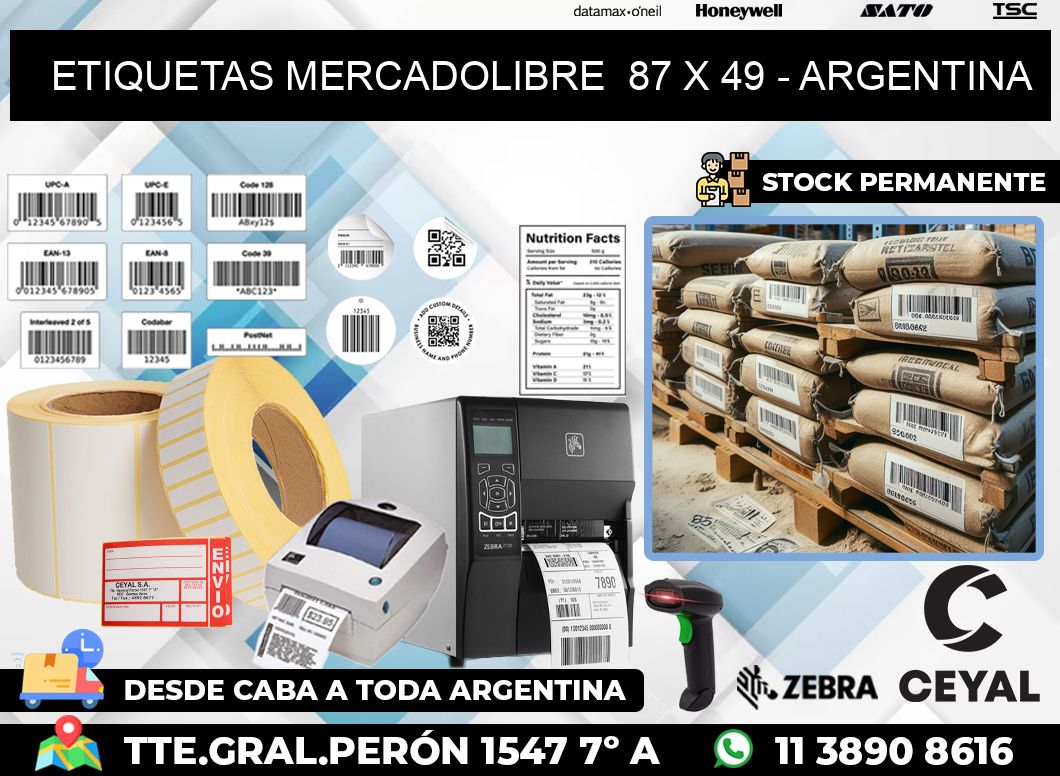 ETIQUETAS MERCADOLIBRE  87 x 49 – ARGENTINA