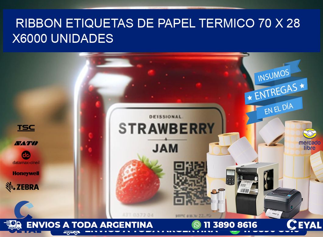 RIBBON ETIQUETAS DE PAPEL TERMICO 70 x 28 X6000 UNIDADES