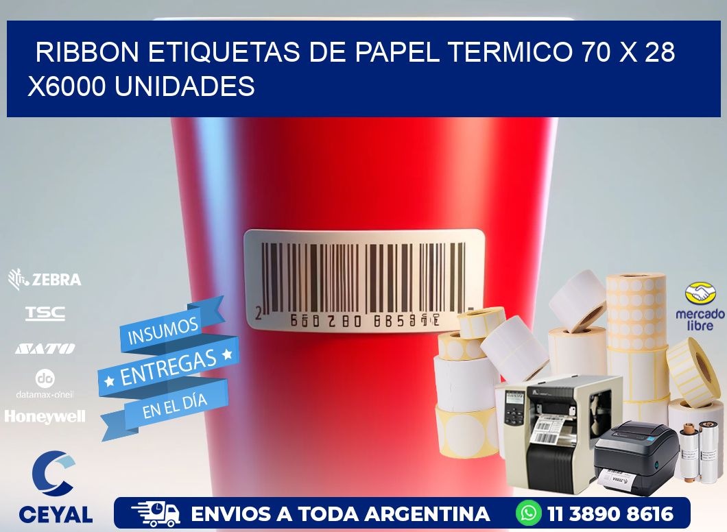 RIBBON ETIQUETAS DE PAPEL TERMICO 70 x 28 X6000 UNIDADES