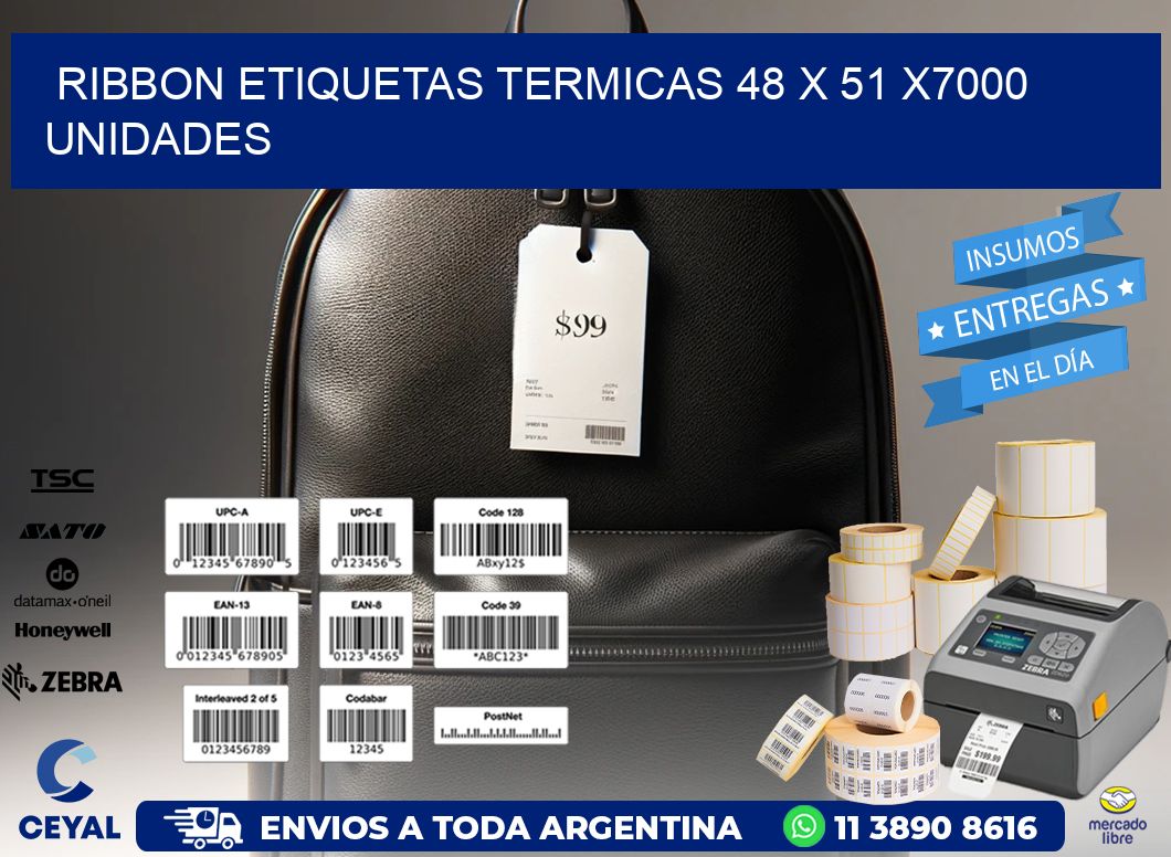 RIBBON ETIQUETAS TERMICAS 48 x 51 X7000 UNIDADES