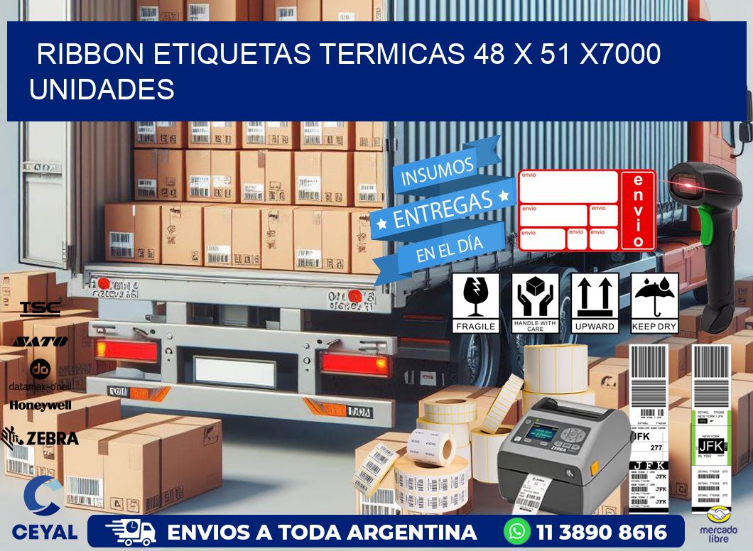 RIBBON ETIQUETAS TERMICAS 48 x 51 X7000 UNIDADES