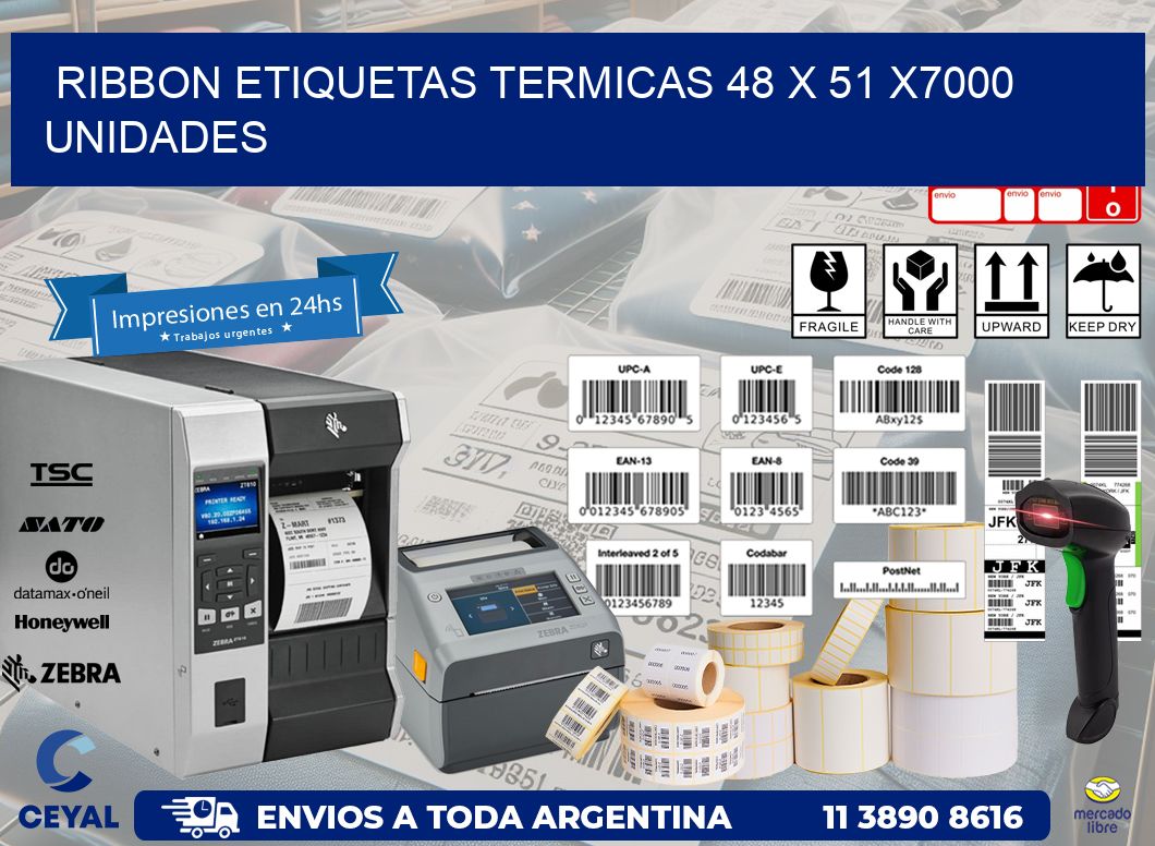 RIBBON ETIQUETAS TERMICAS 48 x 51 X7000 UNIDADES