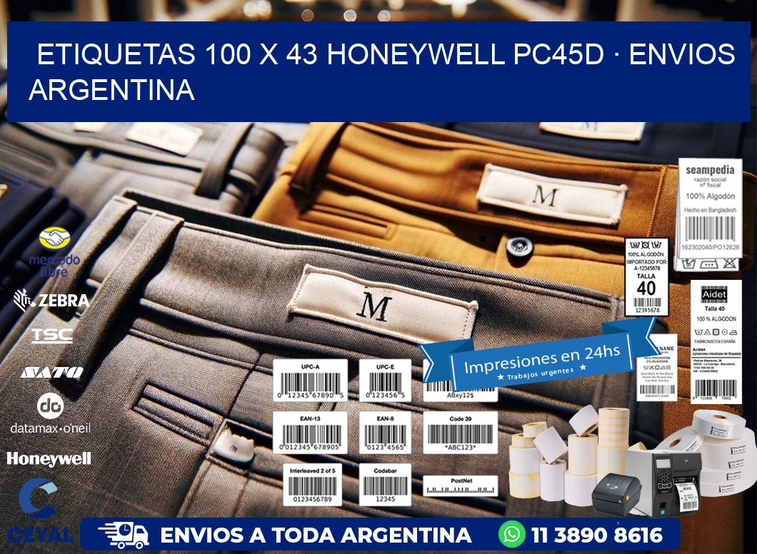 ETIQUETAS 100 x 43 HONEYWELL PC45D · ENVIOS ARGENTINA