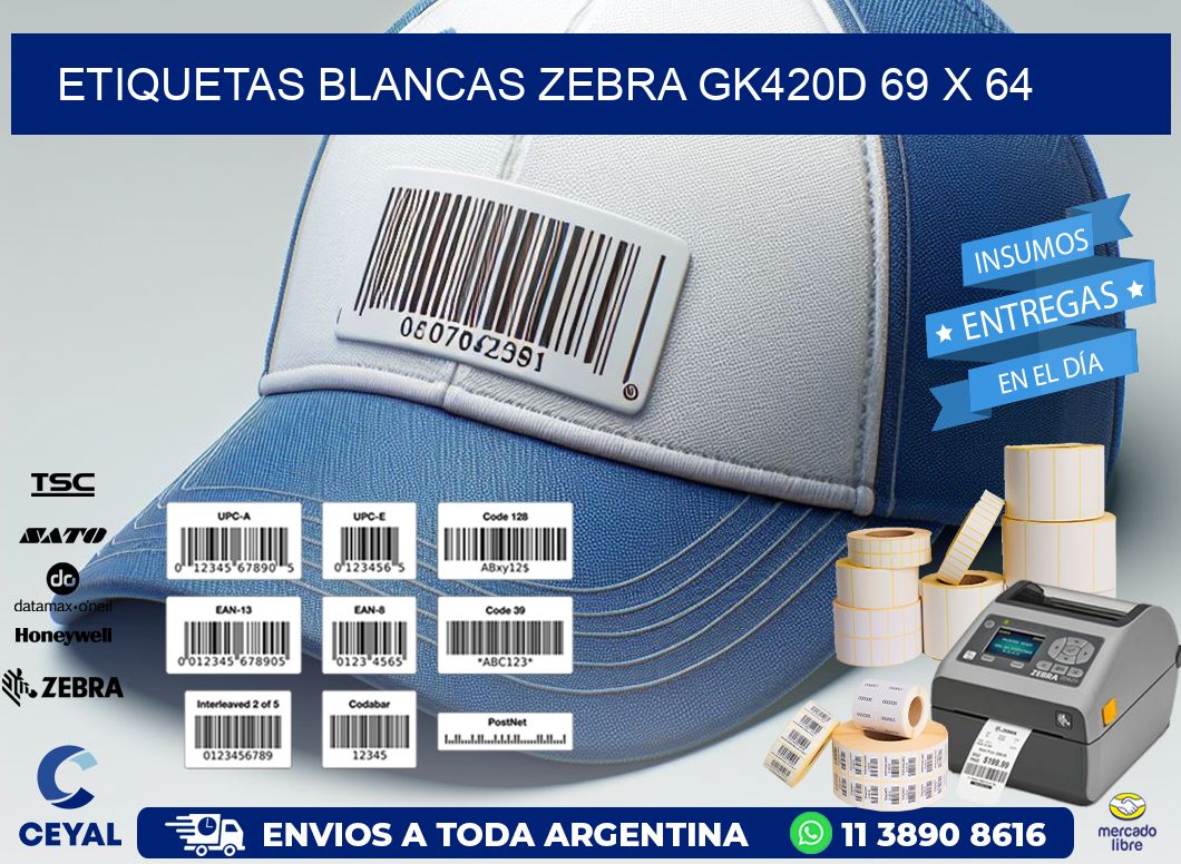 ETIQUETAS BLANCAS ZEBRA GK420D 69 x 64