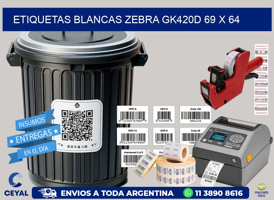 ETIQUETAS BLANCAS ZEBRA GK420D 69 x 64