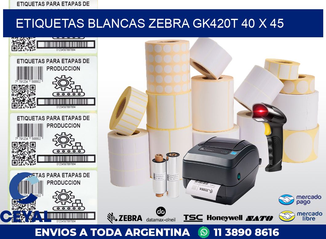 ETIQUETAS BLANCAS ZEBRA GK420T 40 x 45