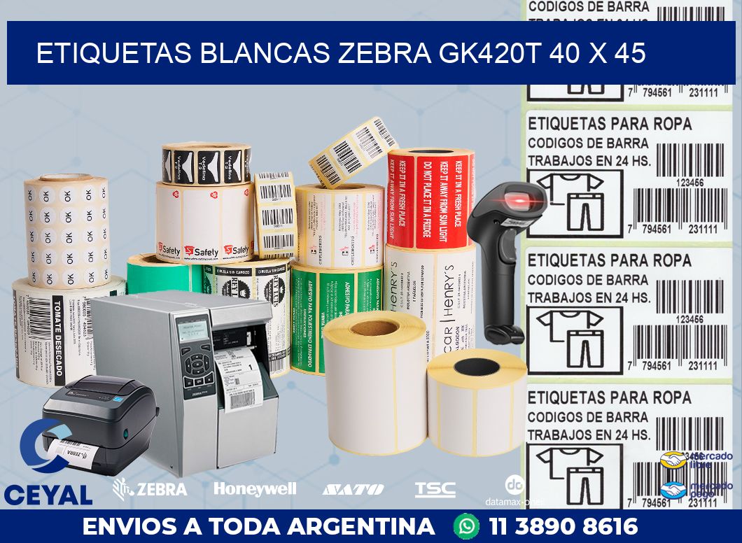 ETIQUETAS BLANCAS ZEBRA GK420T 40 x 45