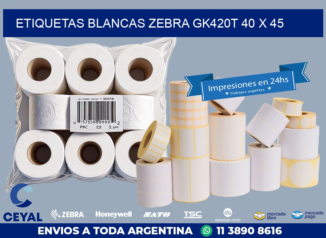 ETIQUETAS BLANCAS ZEBRA GK420T 40 x 45