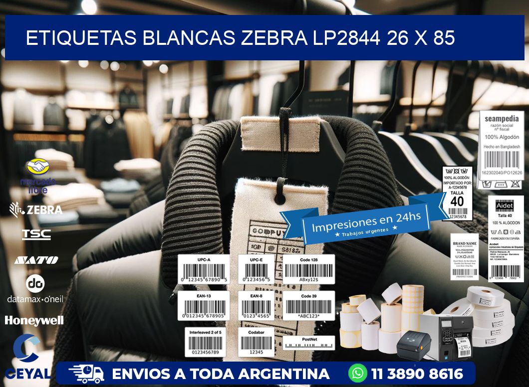 ETIQUETAS BLANCAS ZEBRA LP2844 26 x 85