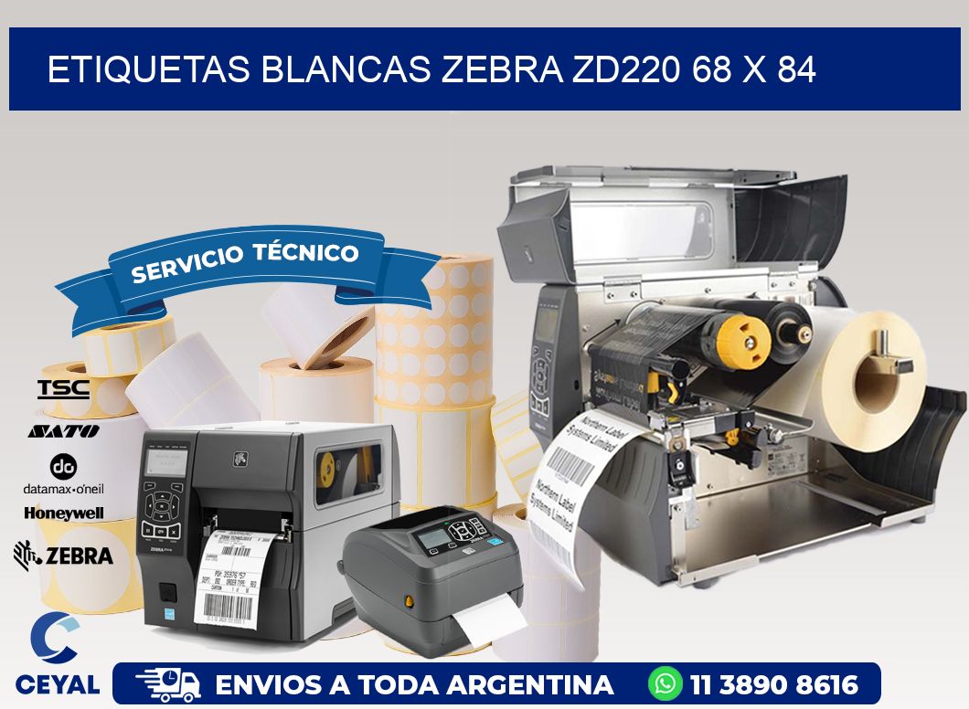 ETIQUETAS BLANCAS ZEBRA ZD220 68 x 84