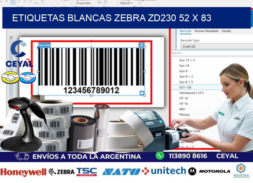 ETIQUETAS BLANCAS ZEBRA ZD230 52 x 83