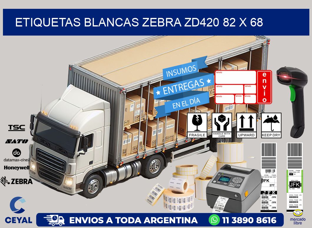 ETIQUETAS BLANCAS ZEBRA ZD420 82 x 68