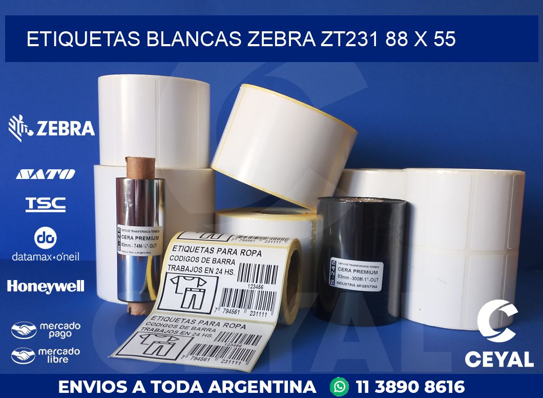 ETIQUETAS BLANCAS ZEBRA ZT231 88 x 55