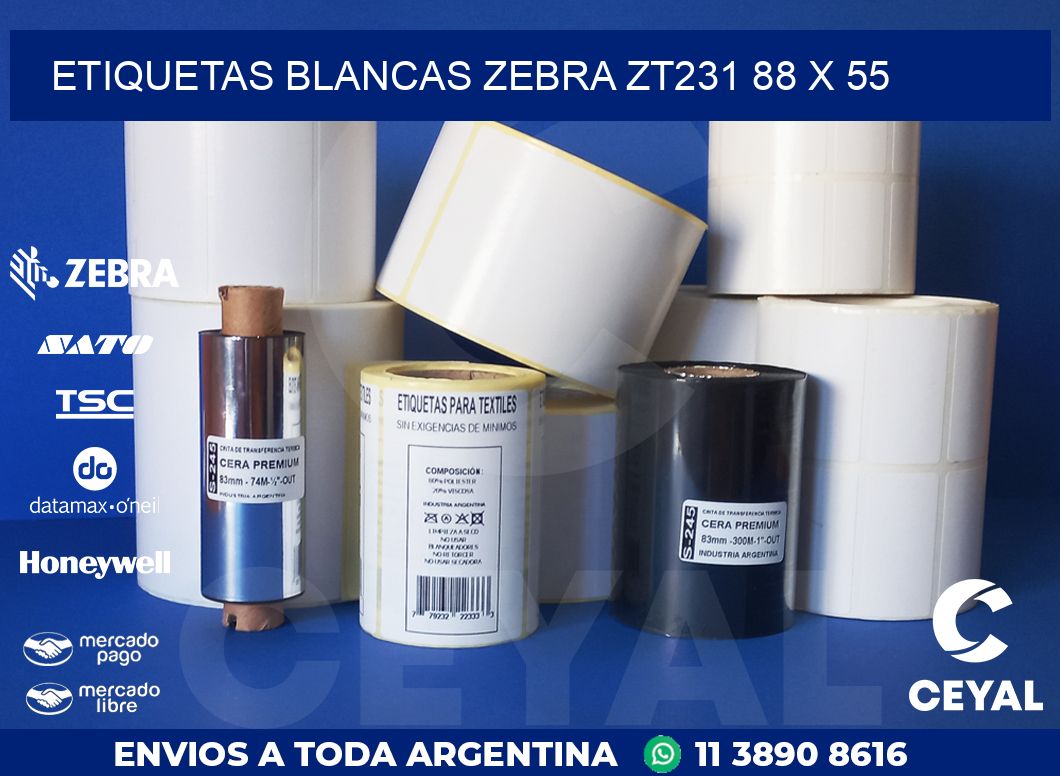 ETIQUETAS BLANCAS ZEBRA ZT231 88 x 55