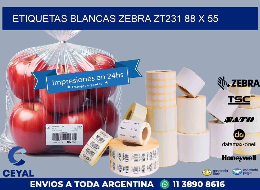 ETIQUETAS BLANCAS ZEBRA ZT231 88 x 55