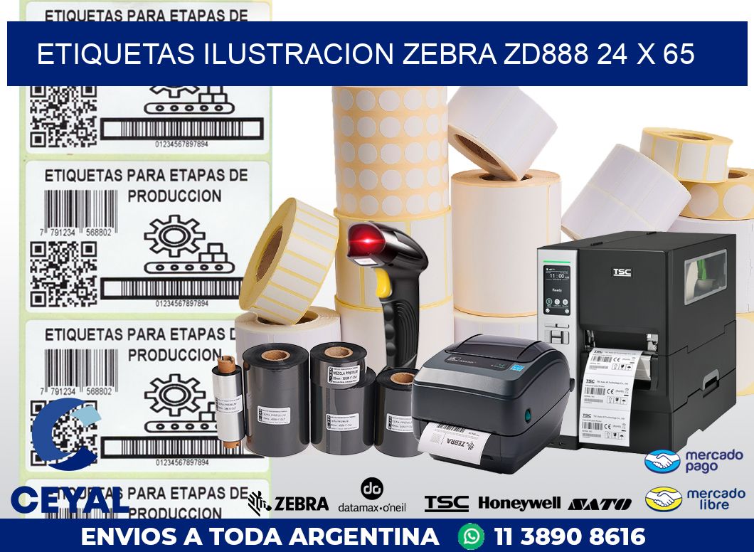ETIQUETAS ILUSTRACION ZEBRA ZD888 24 x 65