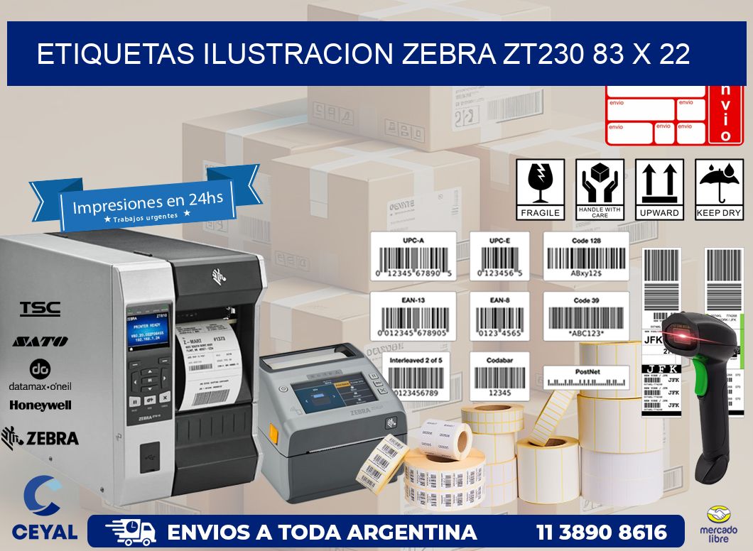ETIQUETAS ILUSTRACION ZEBRA ZT230 83 x 22