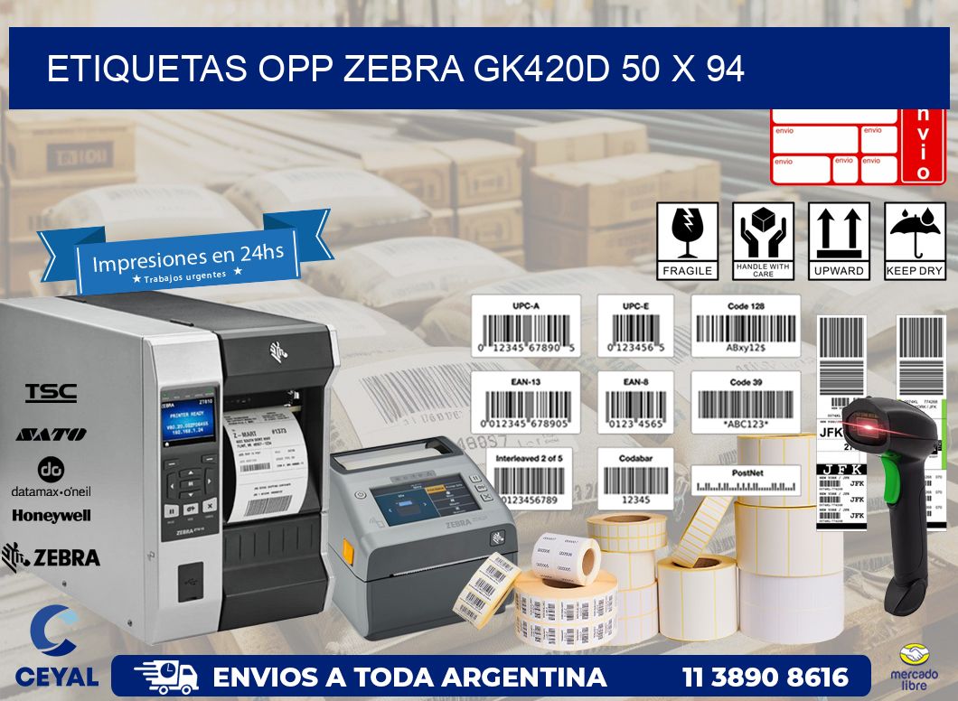 ETIQUETAS OPP ZEBRA GK420D 50 x 94