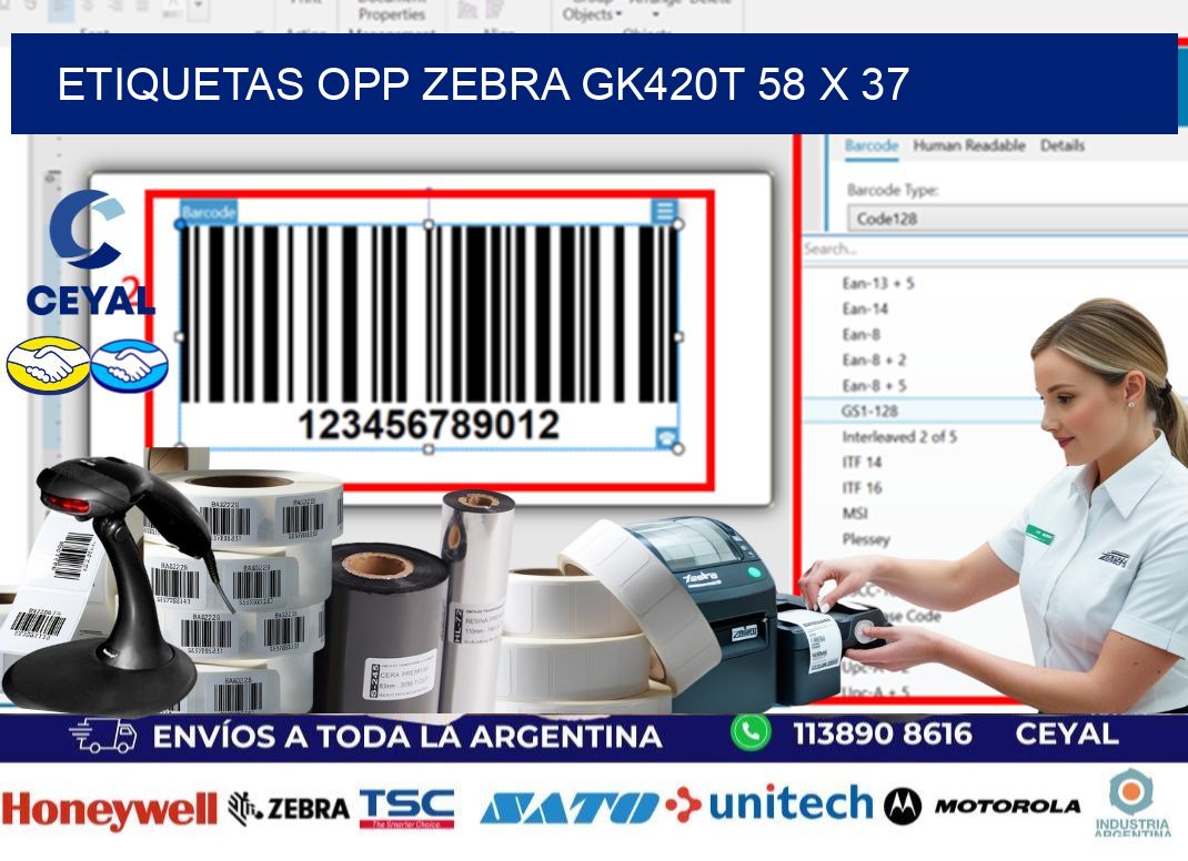 ETIQUETAS OPP ZEBRA GK420T 58 x 37
