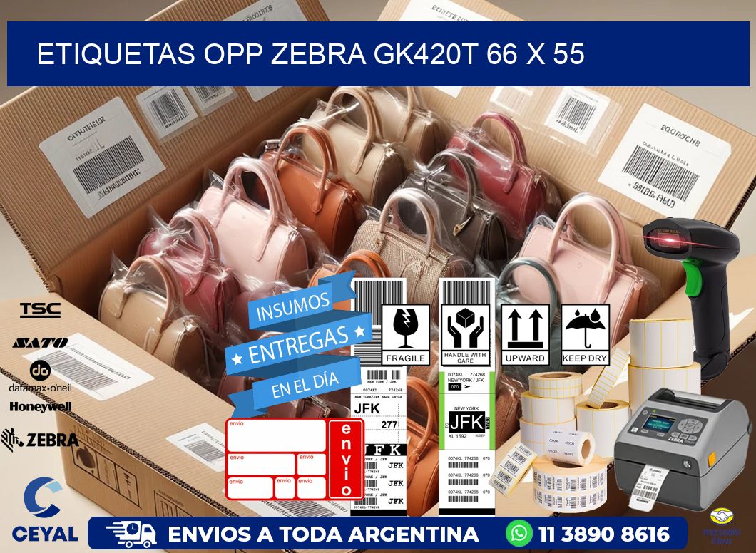 ETIQUETAS OPP ZEBRA GK420T 66 x 55