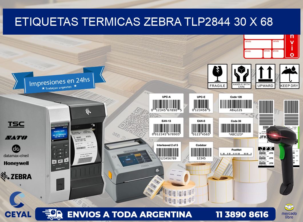 ETIQUETAS TERMICAS ZEBRA TLP2844 30 x 68