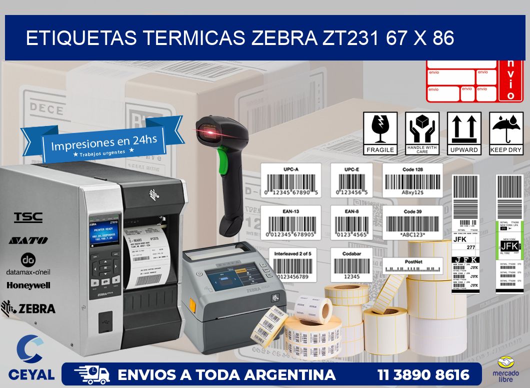 ETIQUETAS TERMICAS ZEBRA ZT231 67 x 86