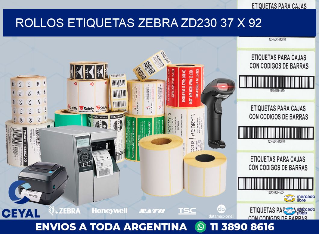 ROLLOS ETIQUETAS Zebra ZD230 37 x 92