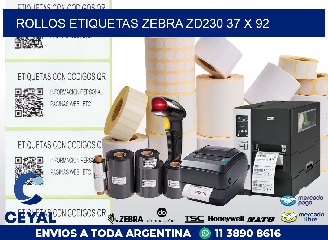 ROLLOS ETIQUETAS Zebra ZD230 37 x 92