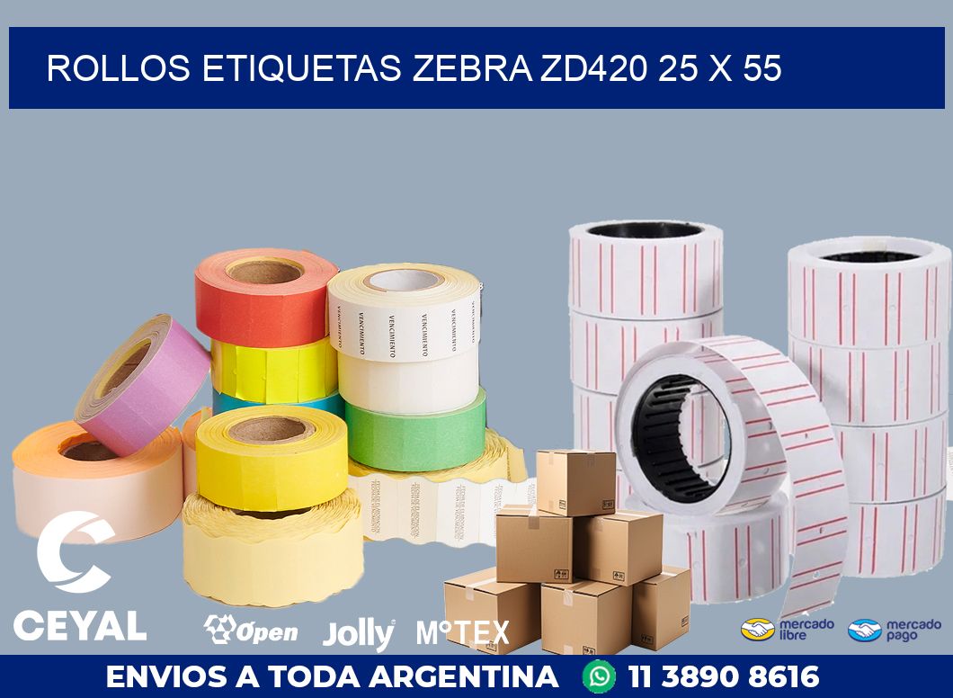 ROLLOS ETIQUETAS Zebra ZD420 25 x 55