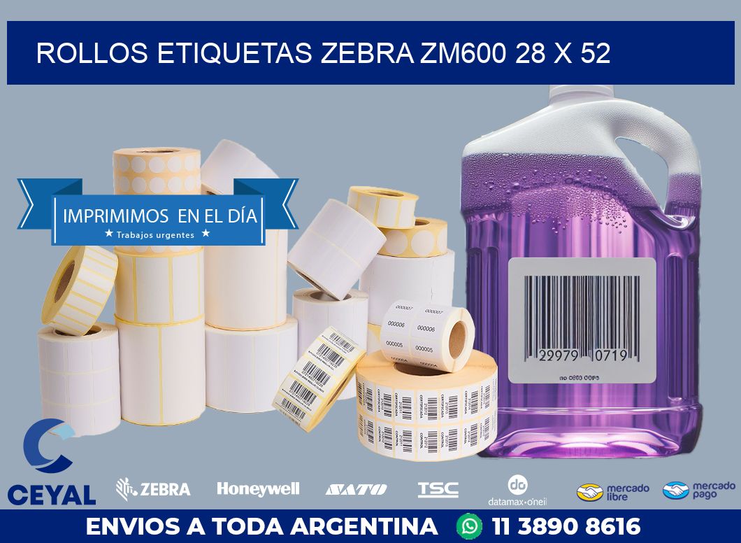 ROLLOS ETIQUETAS Zebra ZM600 28 x 52