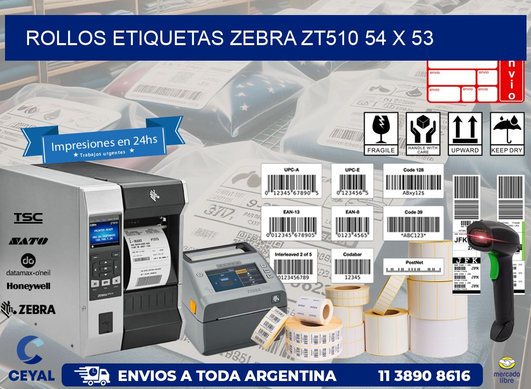 ROLLOS ETIQUETAS Zebra ZT510 54 x 53