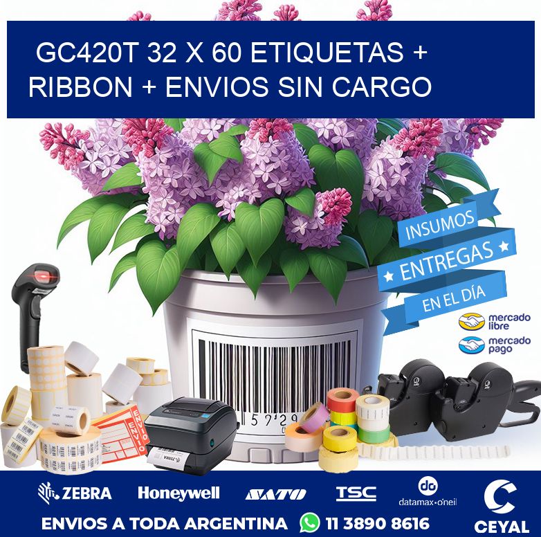 GC420T 32 x 60 etiquetas + ribbon + envios sin cargo