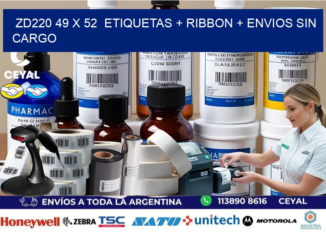 ZD220 49 x 52 etiquetas + ribbon + envios sin cargo