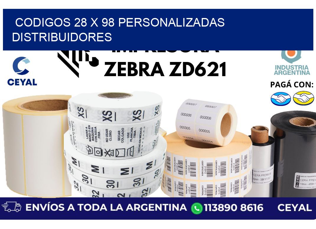 codigos 28 x 98 personalizadas distribuidores