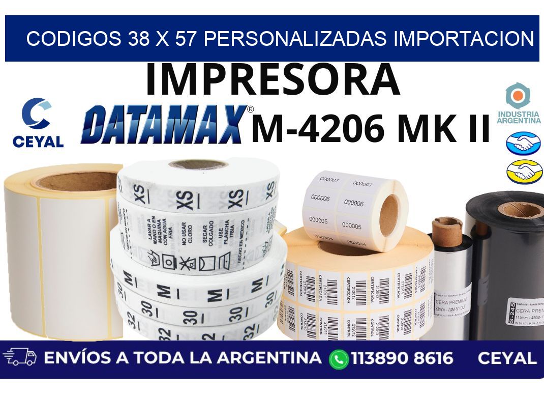 codigos 38 x 57 personalizadas importacion