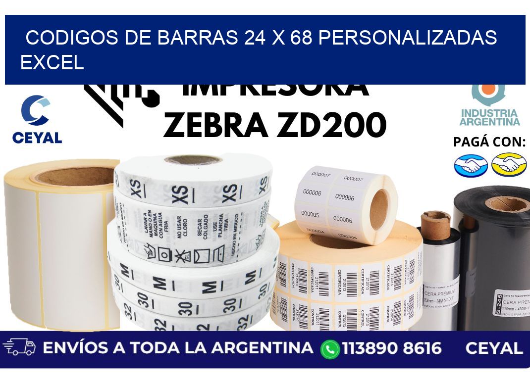 codigos de barras 24 x 68 personalizadas excel