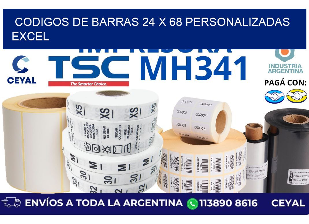 codigos de barras 24 x 68 personalizadas excel