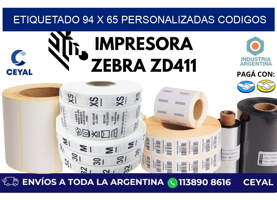etiquetado 94 x 65 personalizadas codigos