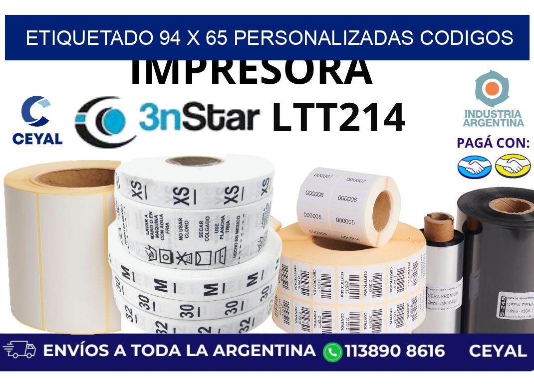 etiquetado 94 x 65 personalizadas codigos