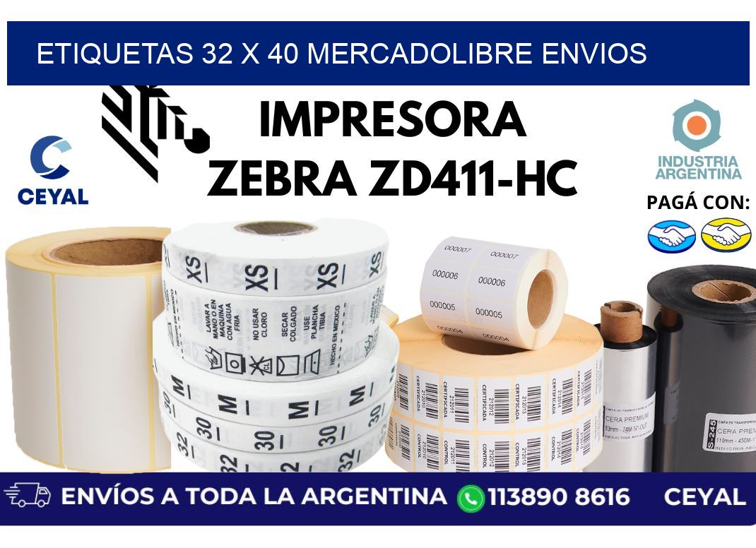 etiquetas 32 x 40 mercadolibre envios