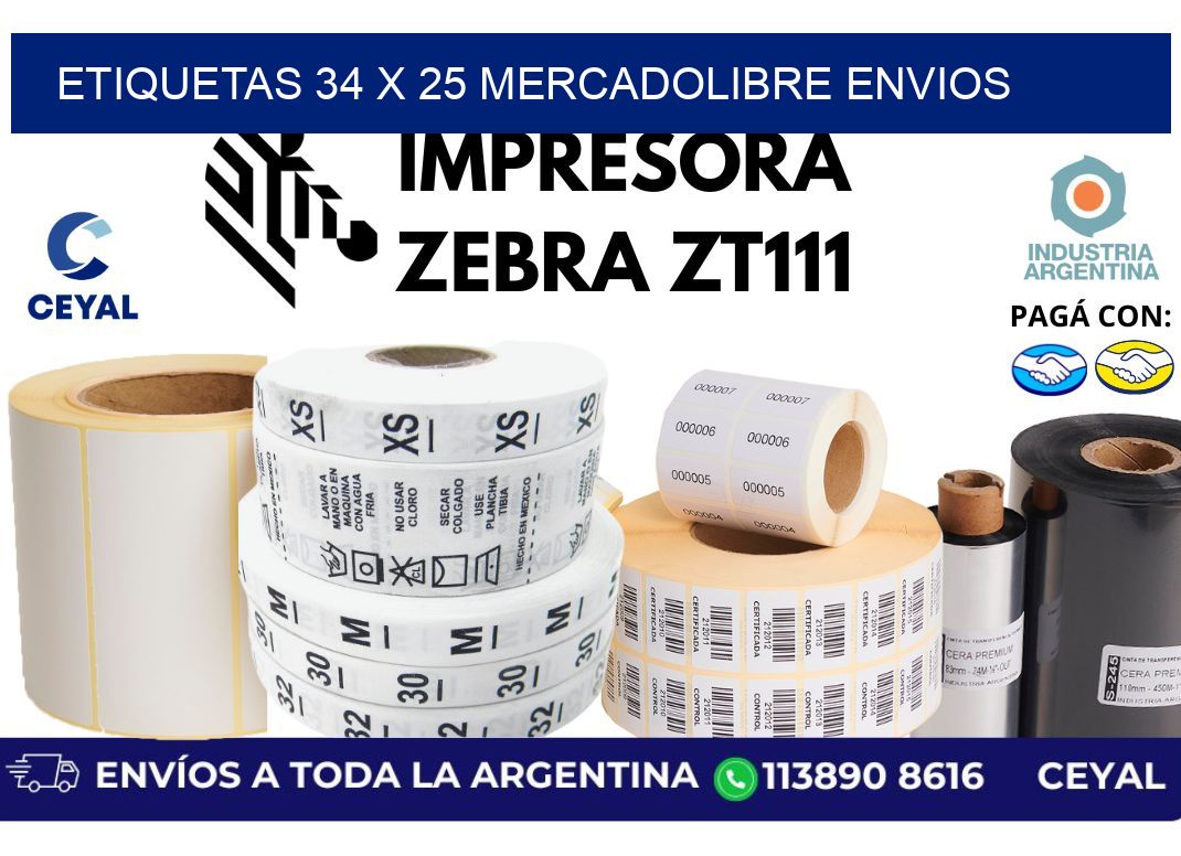 etiquetas 34 x 25 mercadolibre envios
