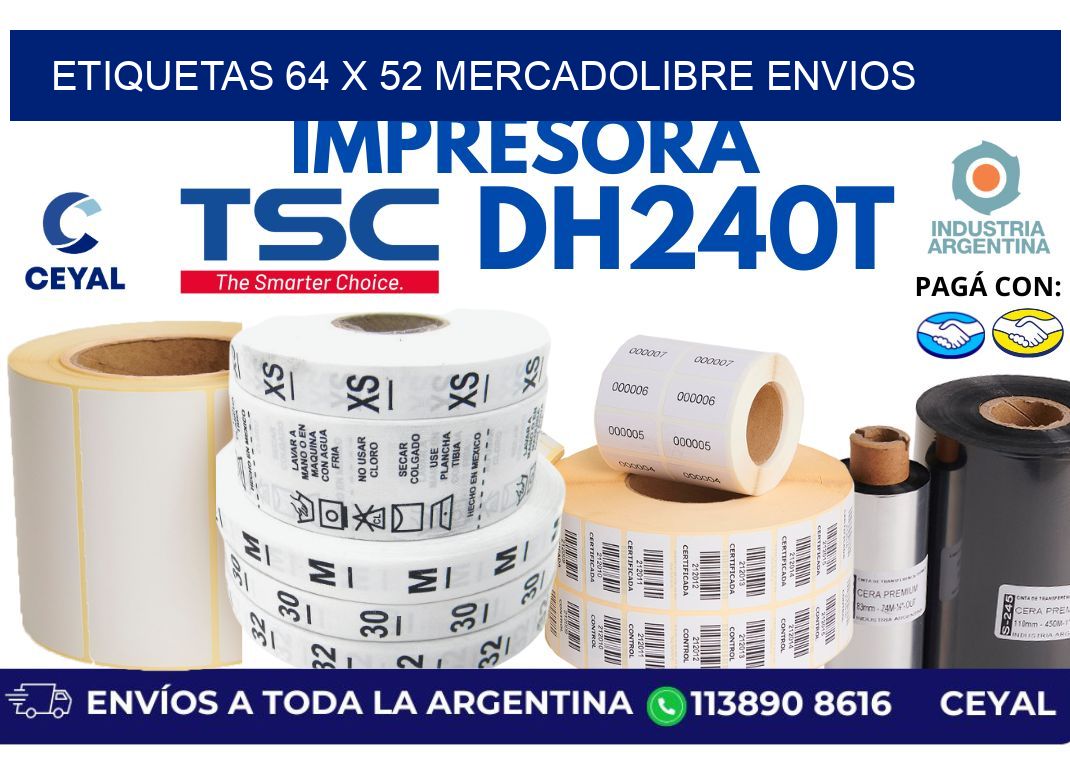 etiquetas 64 x 52 mercadolibre envios