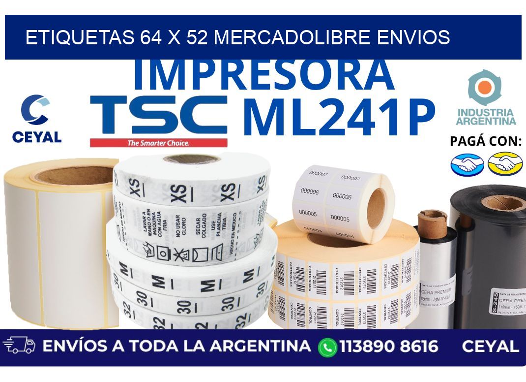 etiquetas 64 x 52 mercadolibre envios