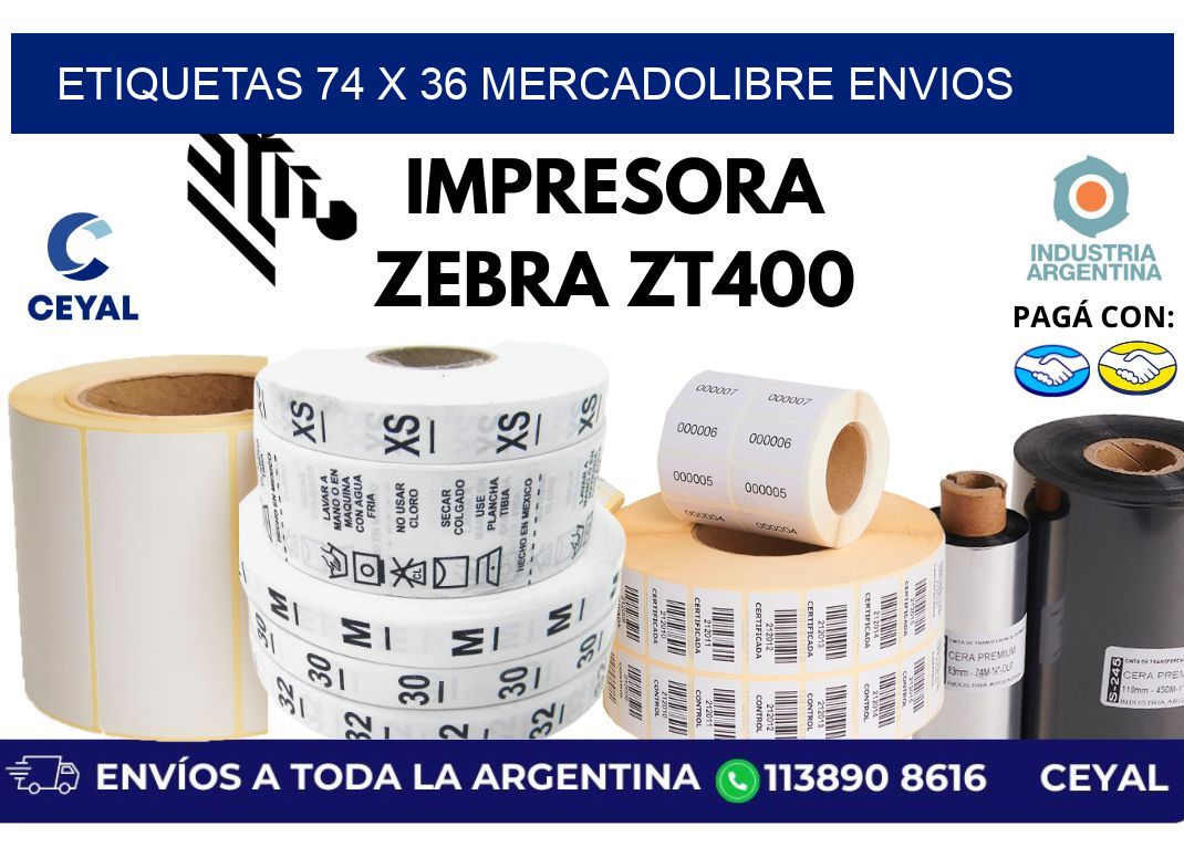 etiquetas 74 x 36 mercadolibre envios
