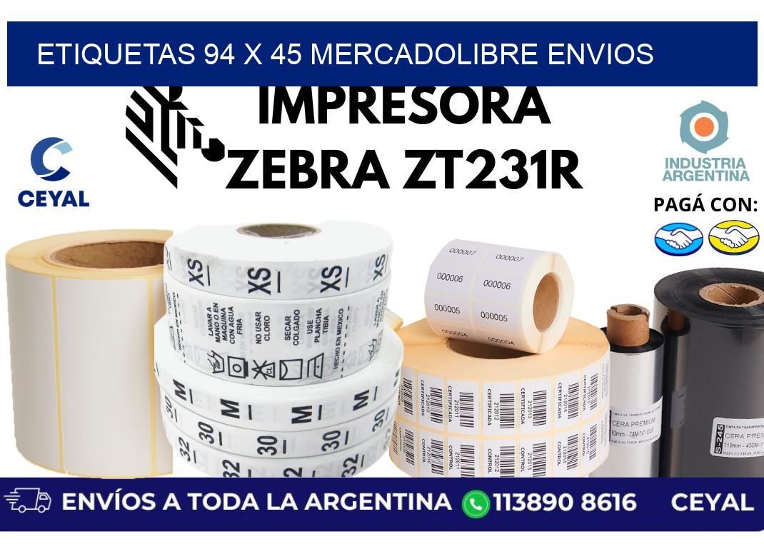etiquetas 94 x 45 mercadolibre envios