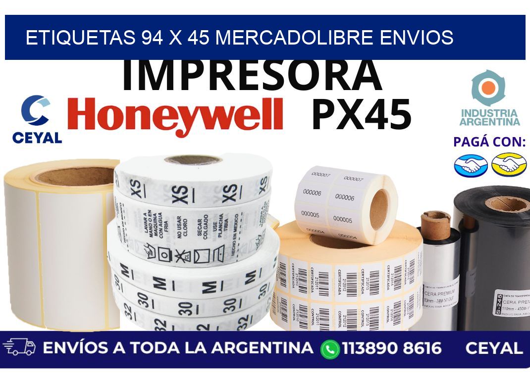 etiquetas 94 x 45 mercadolibre envios